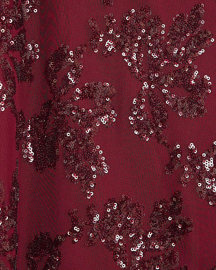 Burgundy Sequin One Shoulder Bow Top
