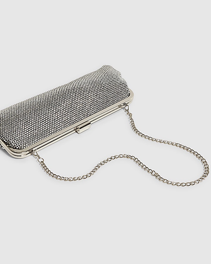Black Diamante Slim Clutch Bag