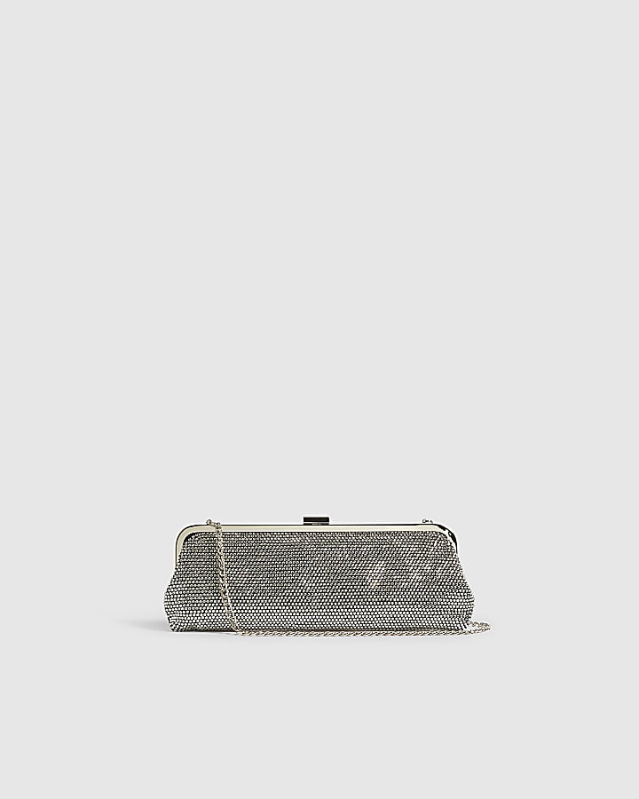 Black Diamante Slim Clutch Bag