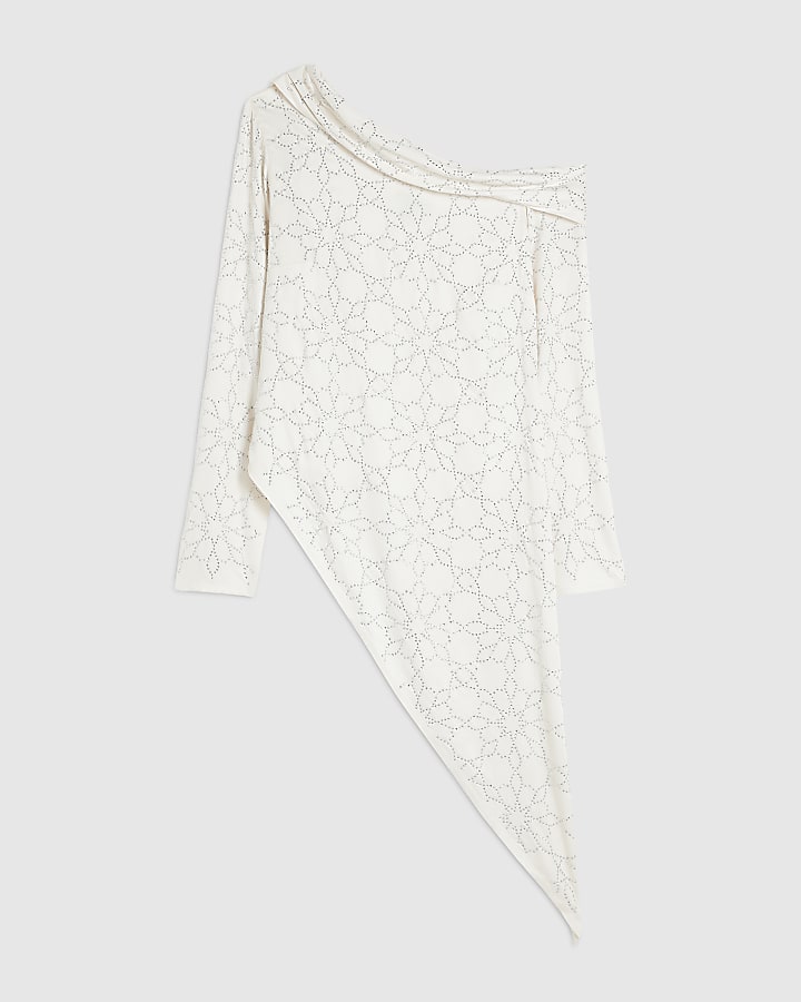 Cream Hotfix Asymmetric Top