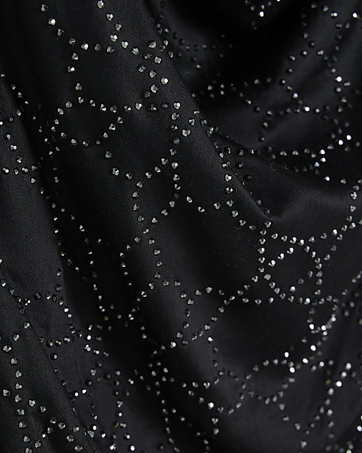 Black Embellished Asymmetric Hem Top