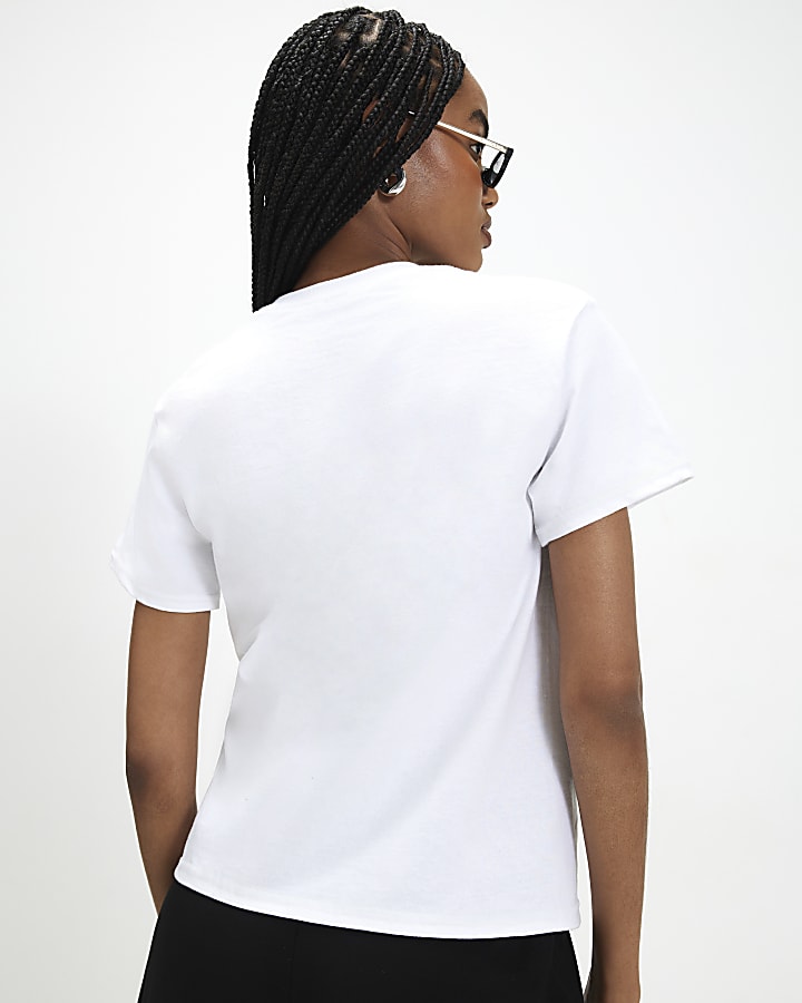White Lace Trim Corset Print T-Shirt