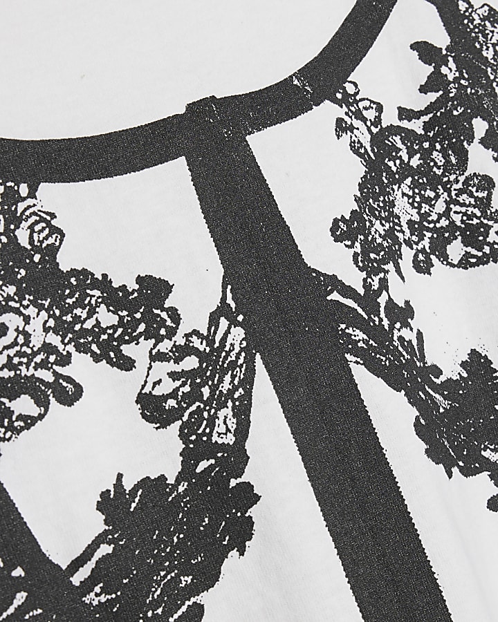 White Lace Trim Corset Print T-Shirt