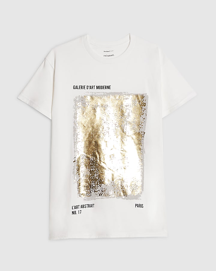 White Short Sleeve Metallic Foil T-Shirt