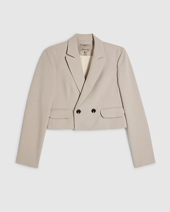 Beige Tailored Cropped Blazer