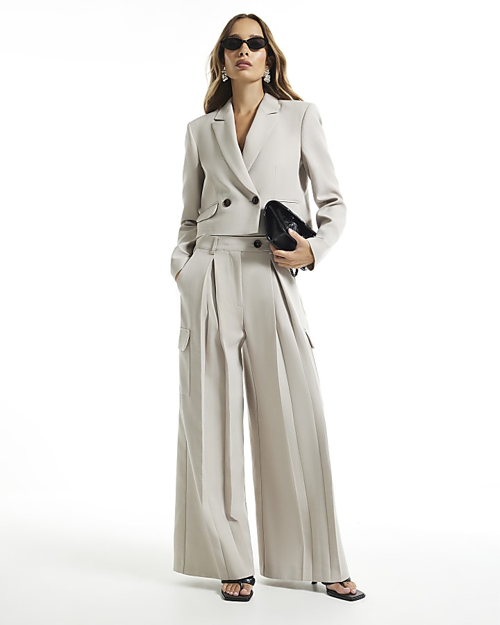 Beige Tailored Cropped Blazer