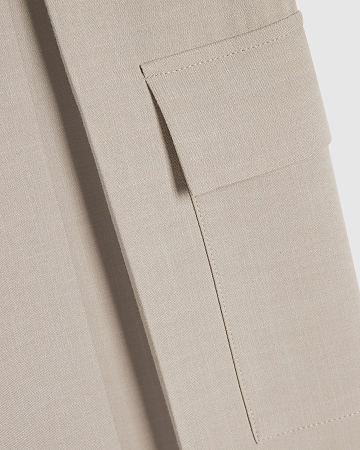 Beige Pocket Wide Leg Tailored Trousers