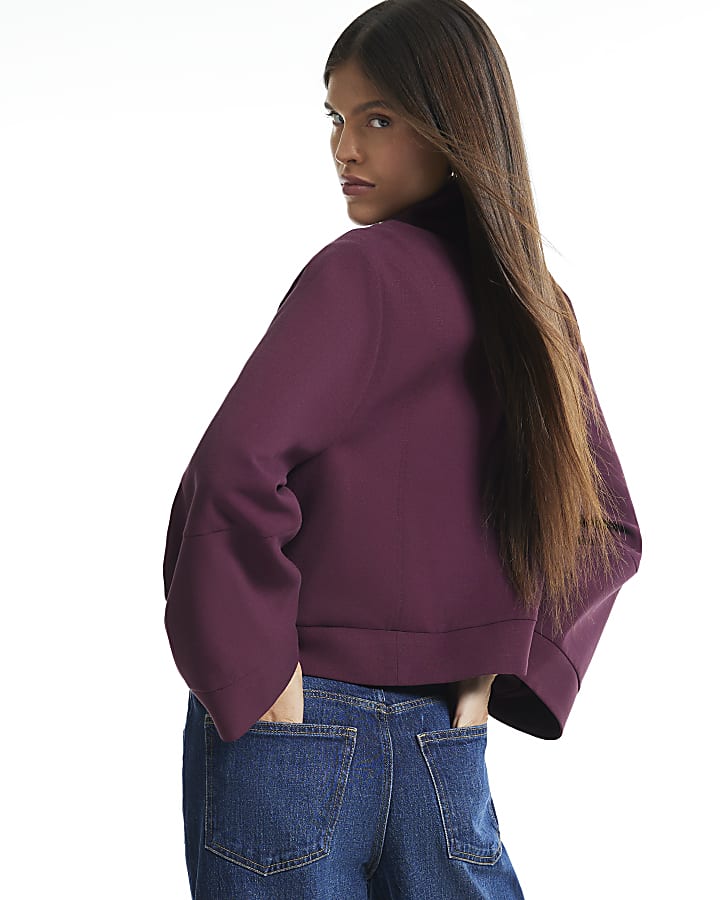 Red Funnel Neck Cocoon Sleeve Jacket