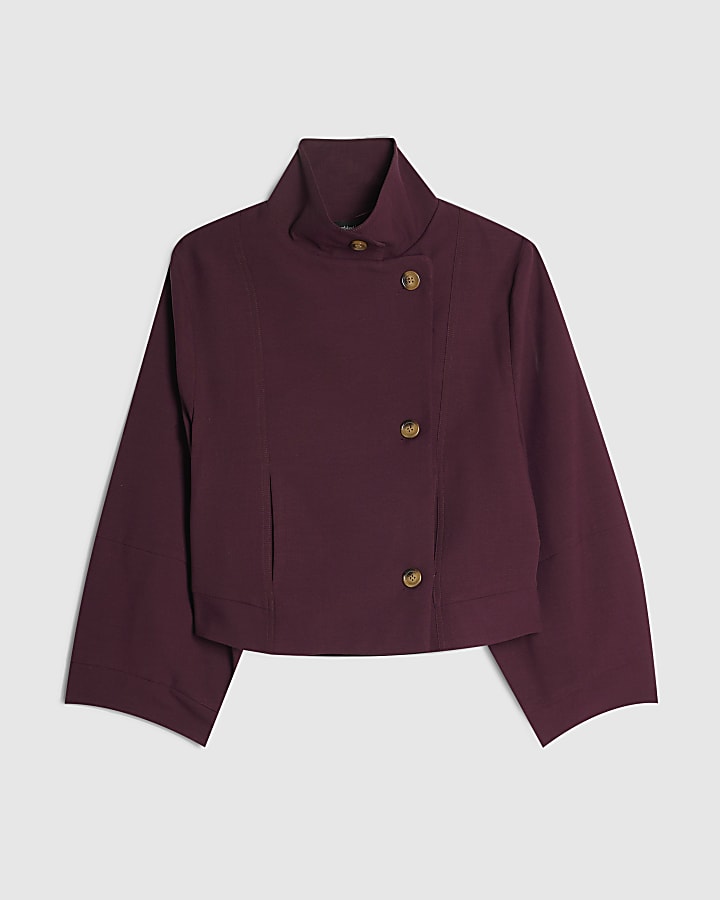 Red Funnel Neck Cocoon Sleeve Jacket