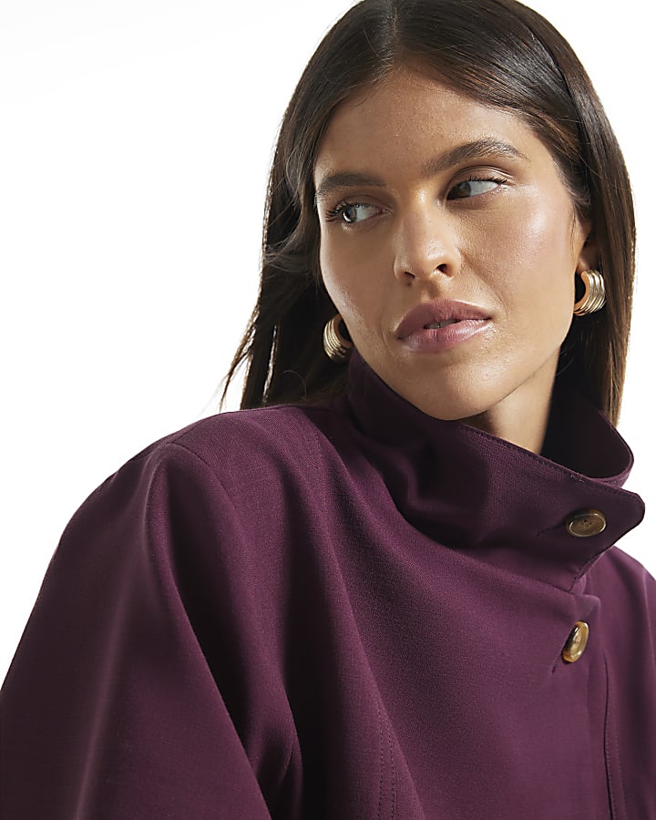 Red Funnel Neck Cocoon Sleeve Jacket