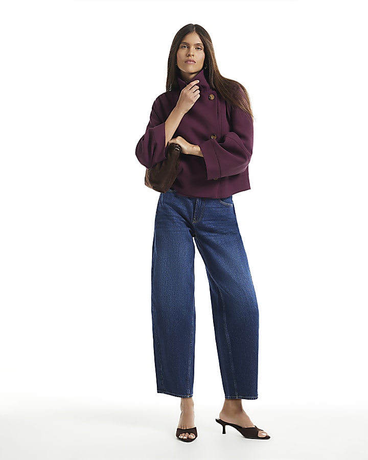 Red Funnel Neck Cocoon Sleeve Jacket