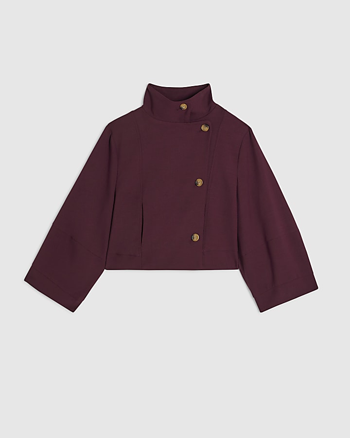 Petite Purple Funnel Neck Cocoon Jacket