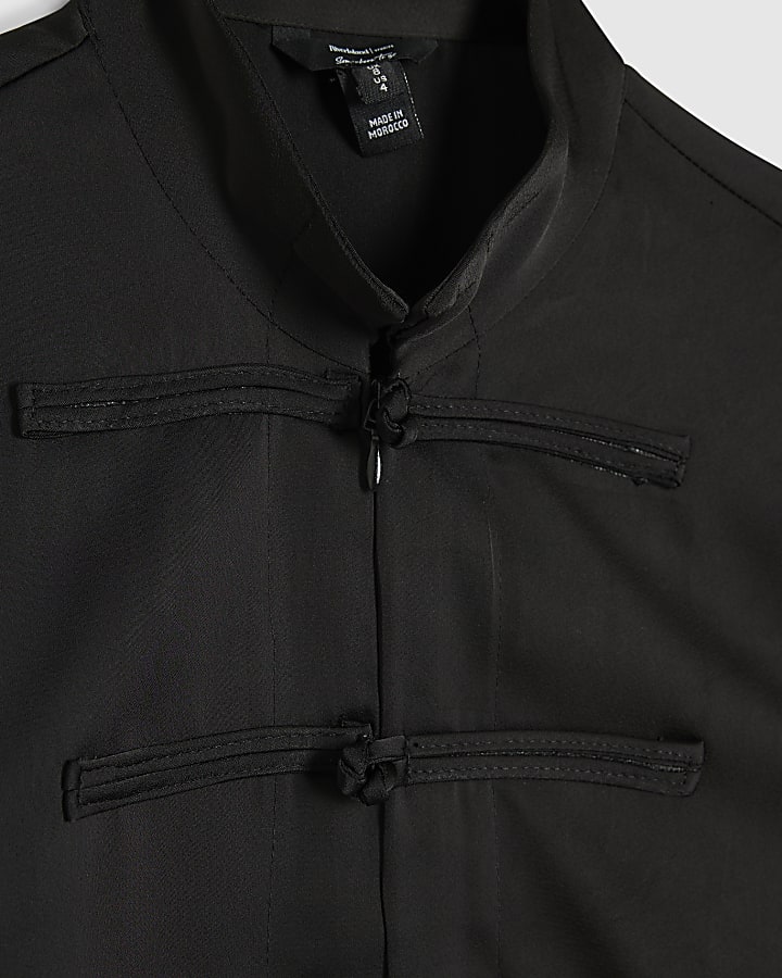 Black Funnel Neck Frogging Bomber Top