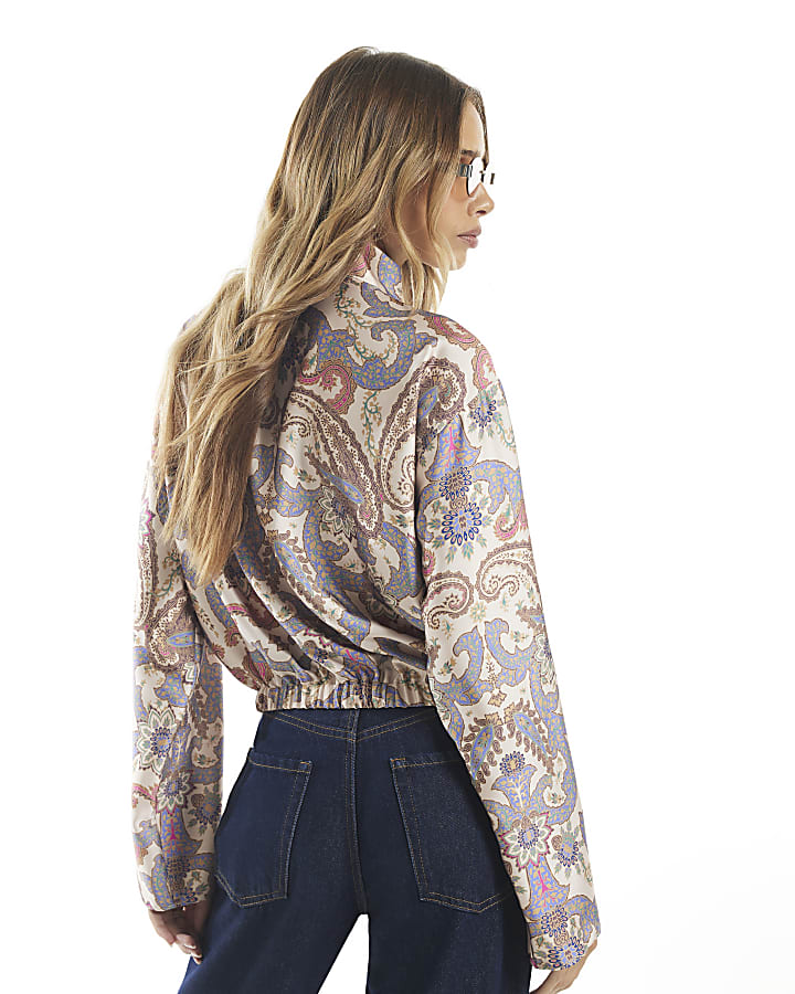Cream Satin Paisley Print Blouse