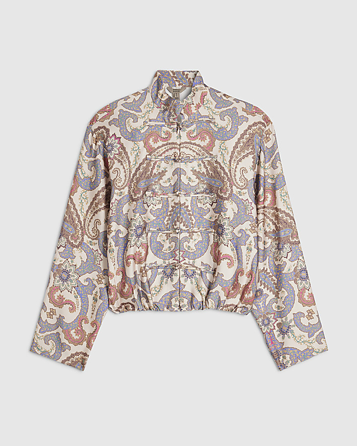 Cream Satin Paisley Print Blouse