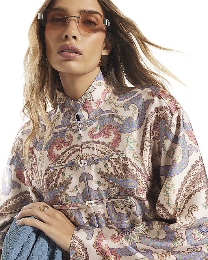 Cream Satin Paisley Print Blouse
