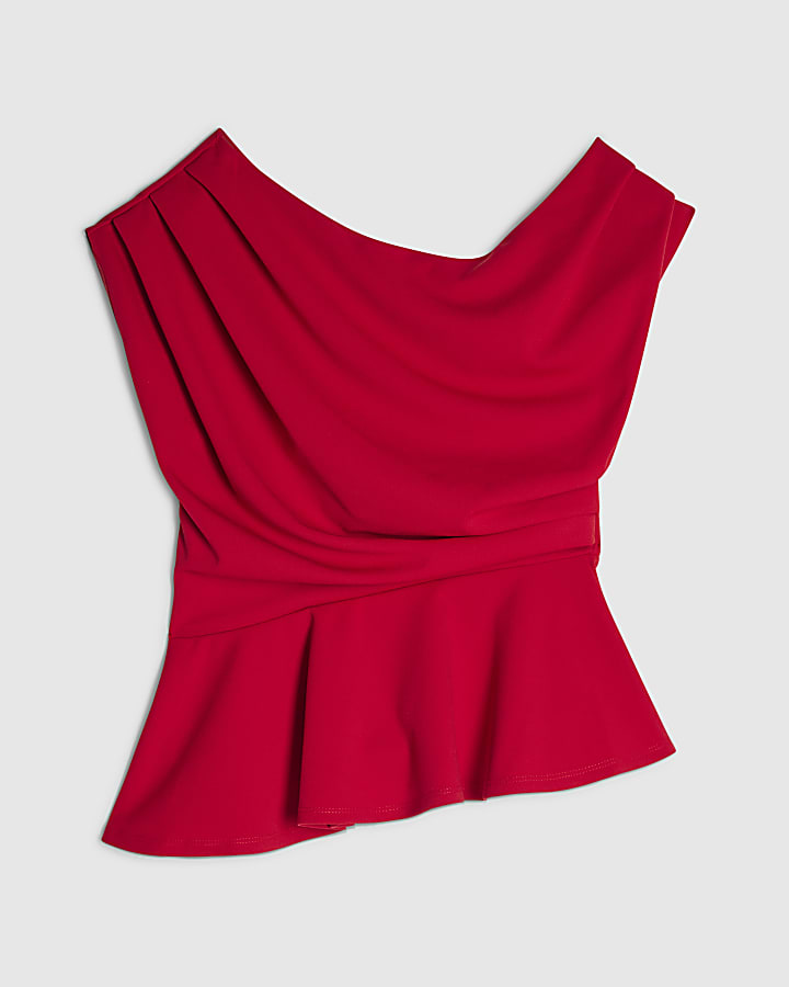 Red Drape Peplum Top