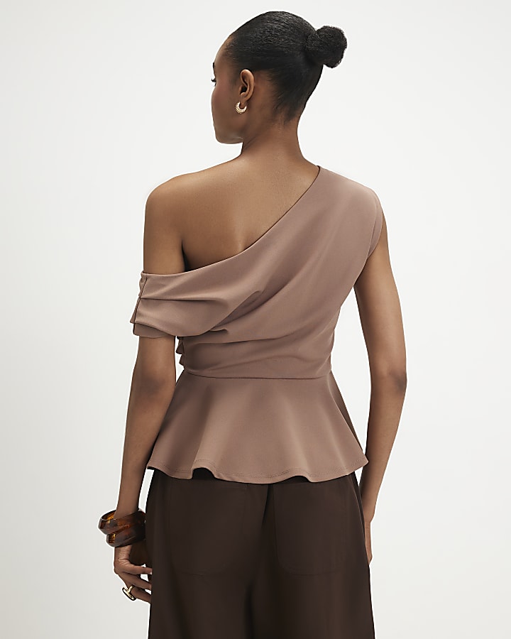 Brown Drape Peplum Top