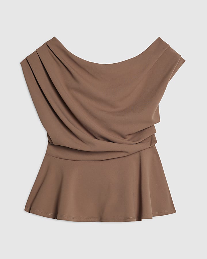 Brown Drape Peplum Top