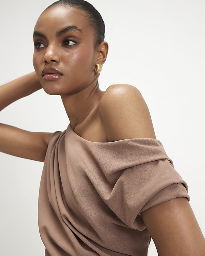 Brown Drape Peplum Top