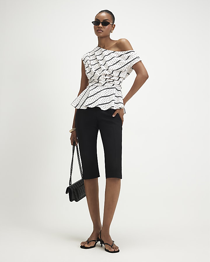 White Spot Print Drape Peplum Top