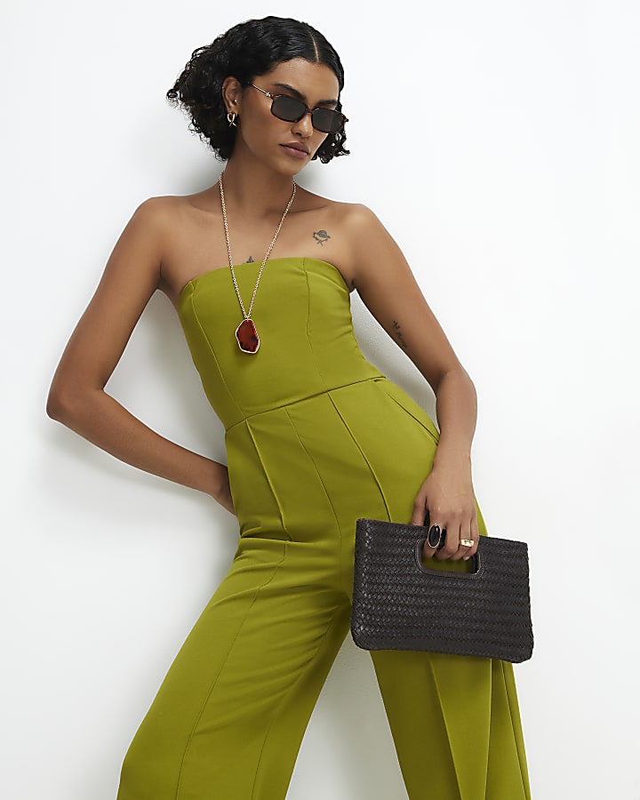 Green Bandeau Wide Leg Jumpsuit
