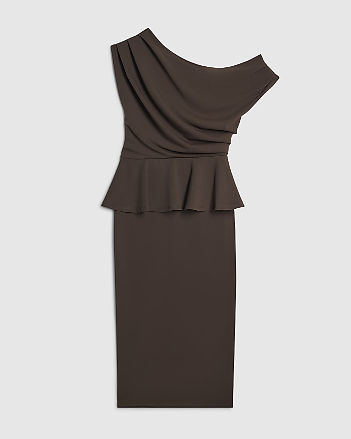 Brown Peplum Midi Dress