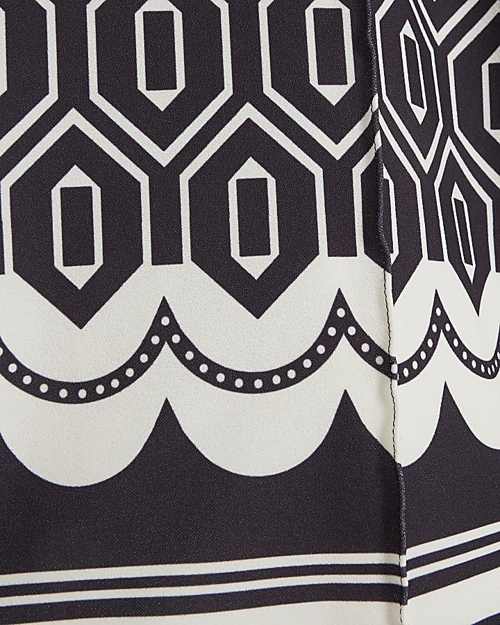 Black Geometric Print Wide Leg Trousers