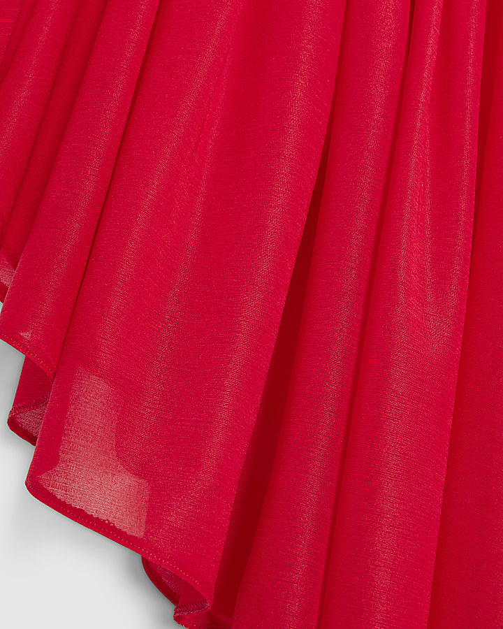 Red Cowl Neck Asymmetric Hem Top