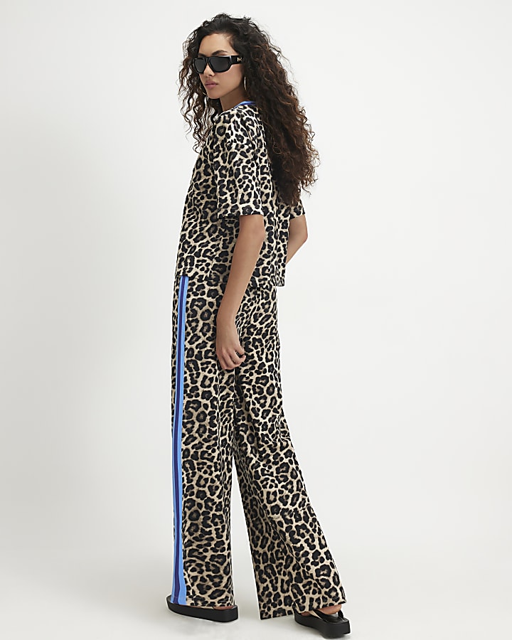 Brown Premium Leopard Print Wide Leg Trousers