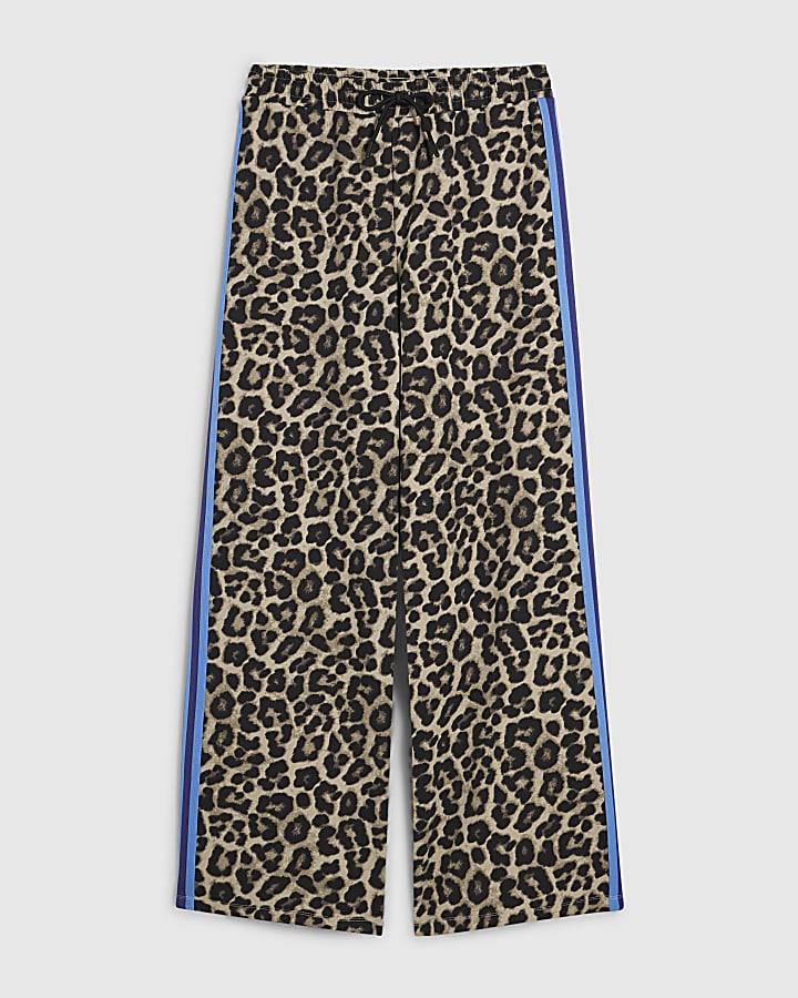 Brown Premium Leopard Print Wide Leg Trousers