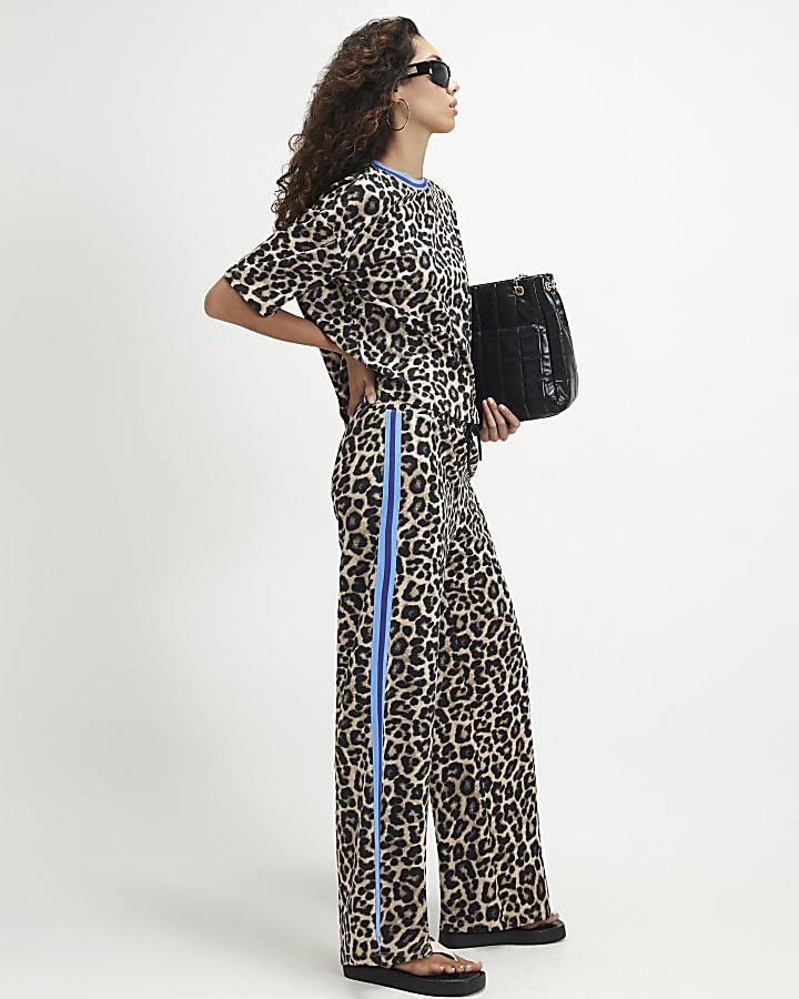 Brown Premium Leopard Print Wide Leg Trousers