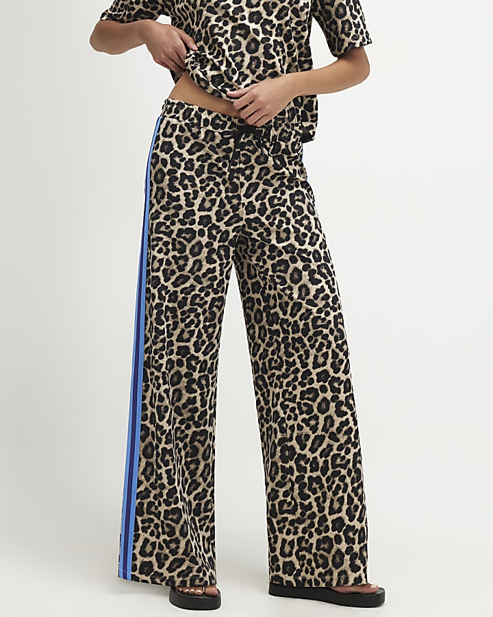Brown Premium Leopard Print Wide Leg Trousers