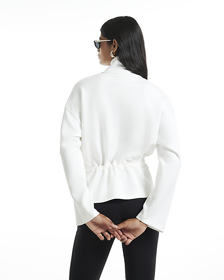 Cream Premium Long Sleeve Zip Peplum Jacket
