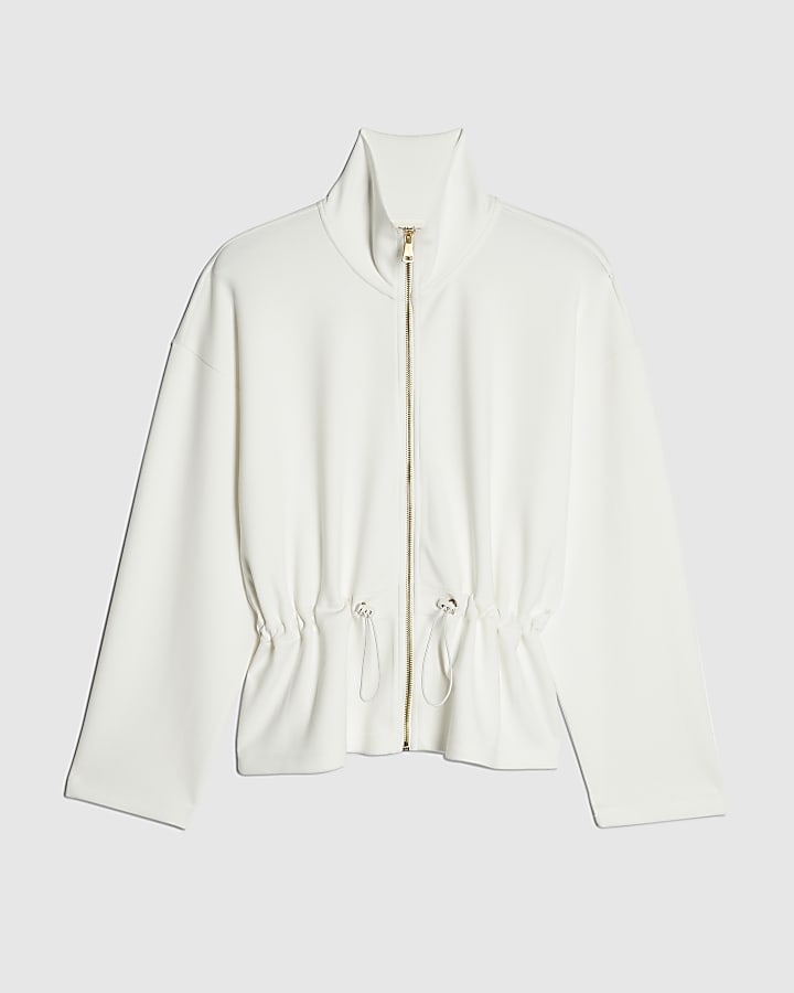 Cream Premium Long Sleeve Zip Peplum Jacket