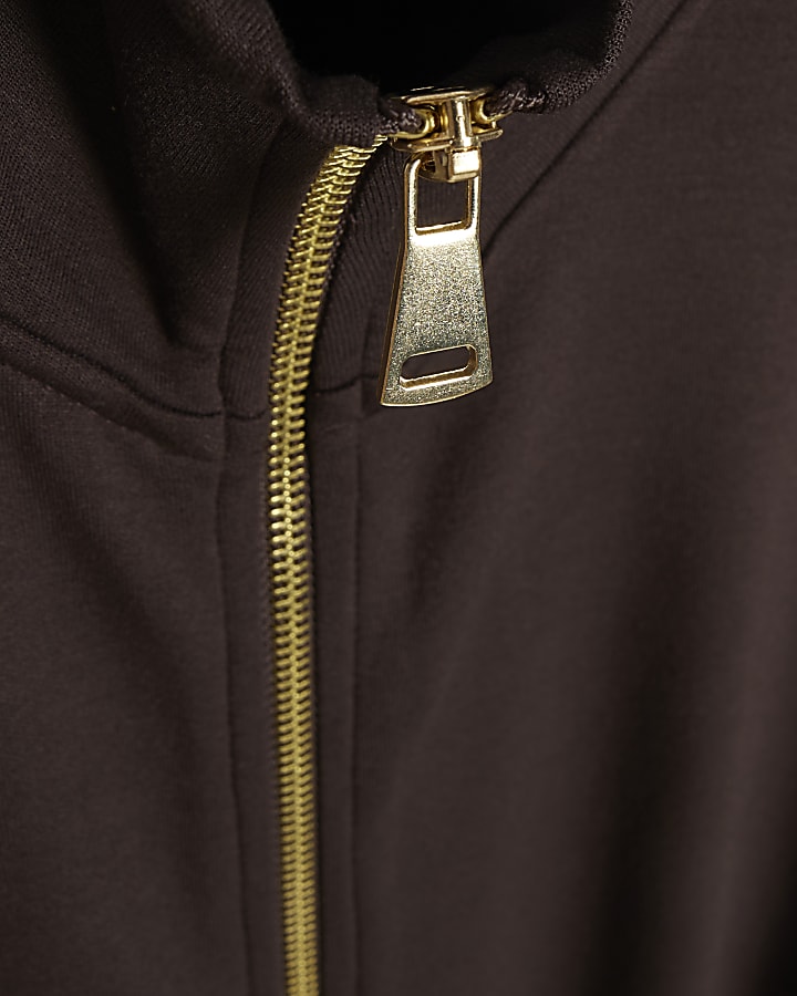 Brown Premium Long Sleeve Zip Peplum Jacket