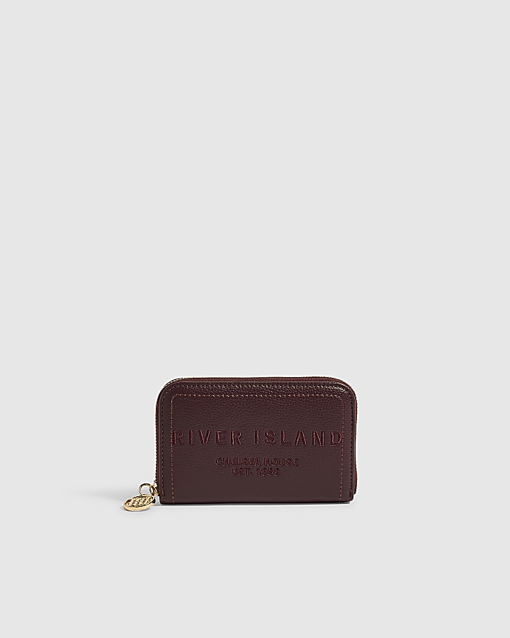 Burgundy Embroidered Zip Around Purse