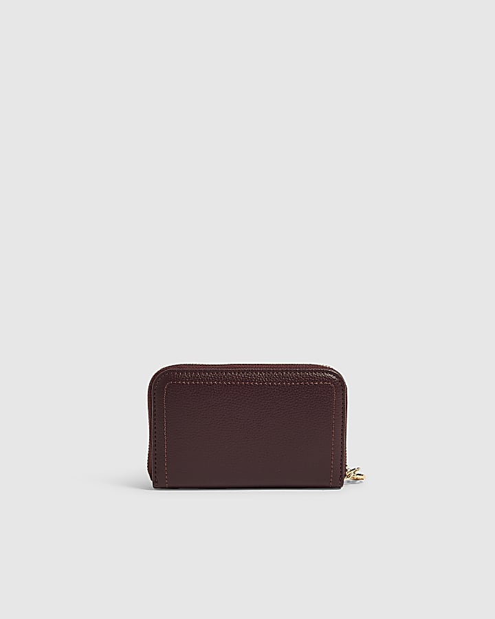 Burgundy Embroidered Zip Around Purse