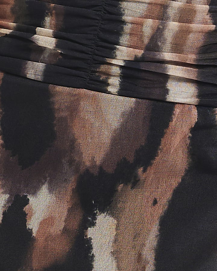 Brown Animal Print Halter Neck Midi Dress