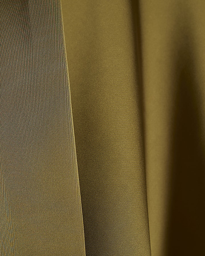 Khaki Satin Tie Neck Sleeveless Blouse