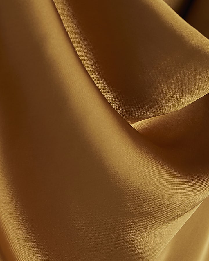 Yellow Satin Buckle Draped Sash Top