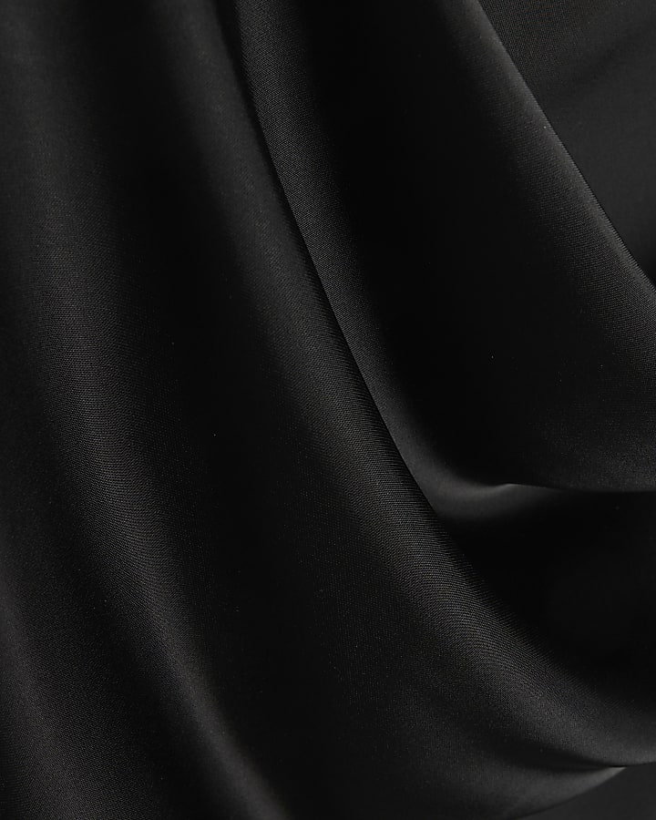 Black Satin Buckle Draped Sash Top