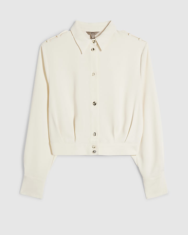 Cream Cropped Blouson Blouse