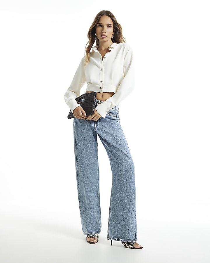 Cream Cropped Blouson Blouse