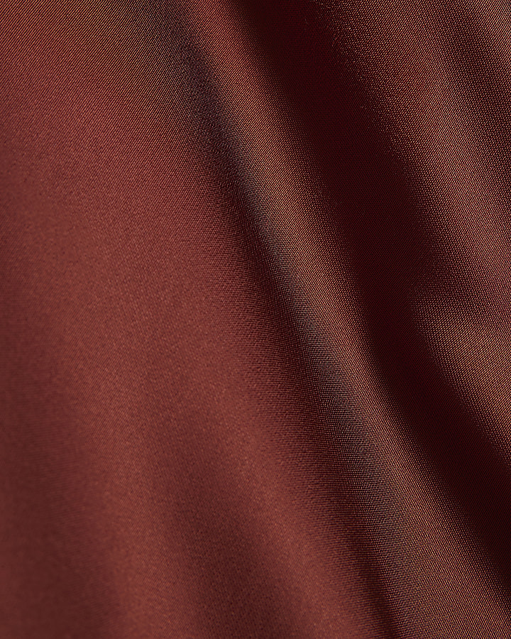 Brown Satin Tailored Long Sleeve Shirt