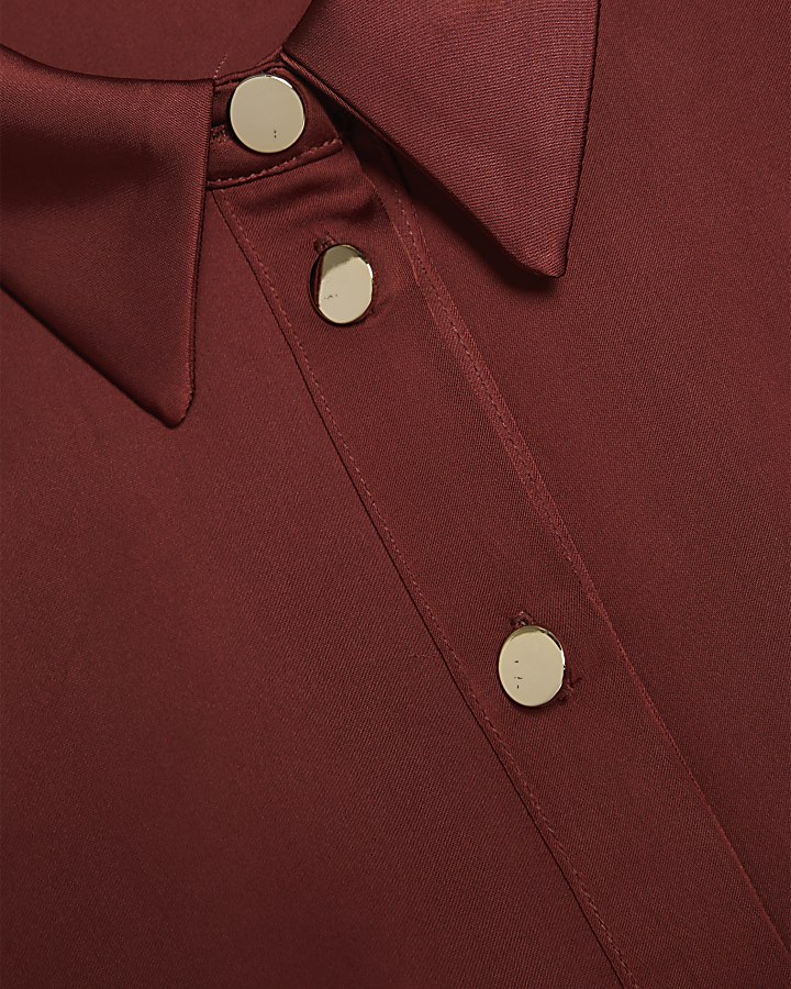 Petite Brown Satin Tailored Shirt