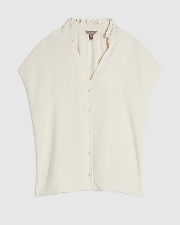 Cream Cap Sleeve Ruffle Shirt