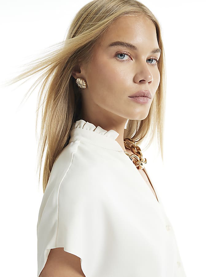 Cream Cap Sleeve Ruffle Shirt