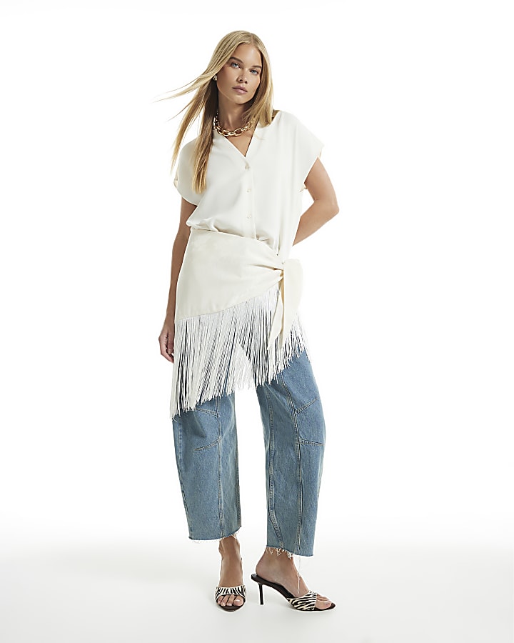 Cream Cap Sleeve Ruffle Shirt