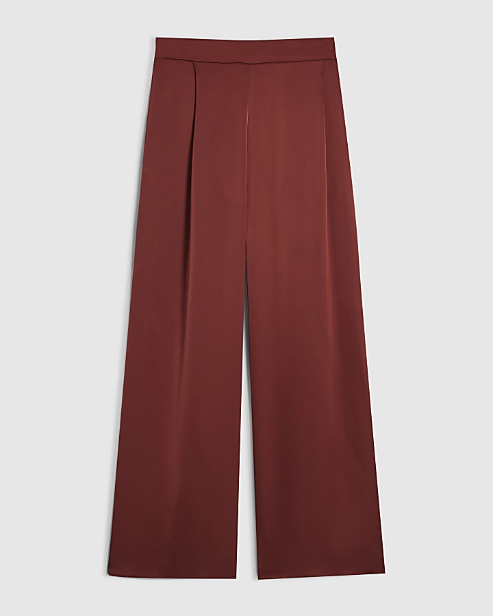 Brown Satin Wide Leg Trousers